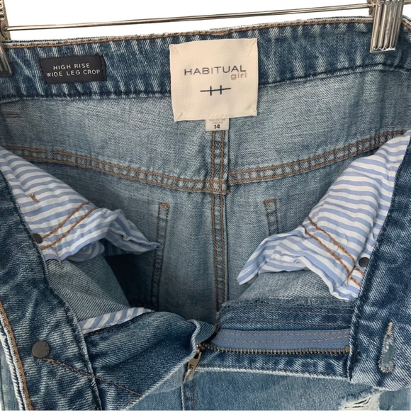 HABITUAL Wide Leg High Rise Crop Distressed Jeans Size 14 - Picture 11 of 16